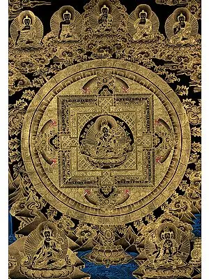 White Tara Mandala (Esoteric Black Thangka)