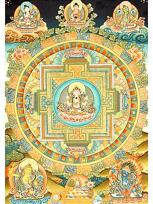 Tibetan Buddhist Chenrezig (Shadakshari Avalokiteshvara) Mandala