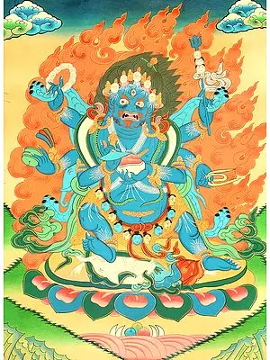 Tibetan Buddhist The Six-Armed (Shadbhuja) Mahakala (mGon po phyag drug pa) - A Highly Symbolic Image