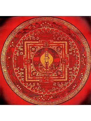 Tibetan Buddhist Deity Thousand-Armed Avalokiteshvara Mandala in Red Hue