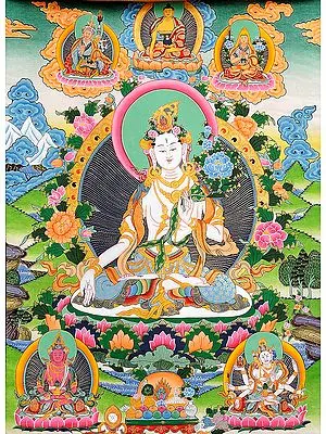Goddess White Tara Who Bestows a Long Life on Her Devotees (Large Thankga)