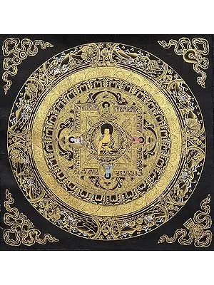Lord Buddha Mandala in Golden and Black Hues