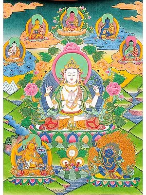 Chenrezig with Cosmic Buddhas, Manjushri and Vajrapani