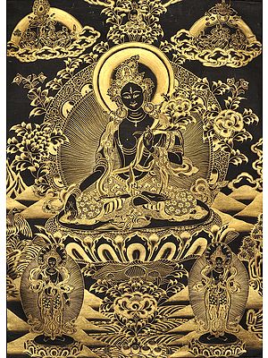 Goddess White Tara in Black and Golden Hues