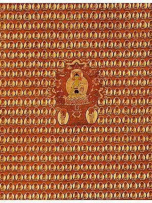 Thousand Buddhas Wall with (Tibetan Buddhist) Shakyamuni in the Centre Seated on Six-ornament Throne of Enlightenment