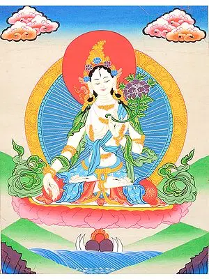 (Tibetan Buddhist) Sapta-Lochani Goddess White Tara Who Bestows The Special Gift of Long Life on Her Devotees