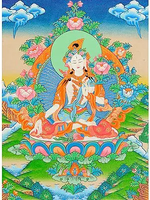 Tibetan Buddhist Goddess White Tara Who Blesses Long Life to Her Devotees