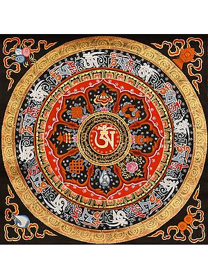 Tibetan Buddhist Om, Om Mani Padme Hum and Ashtamangala Mandala