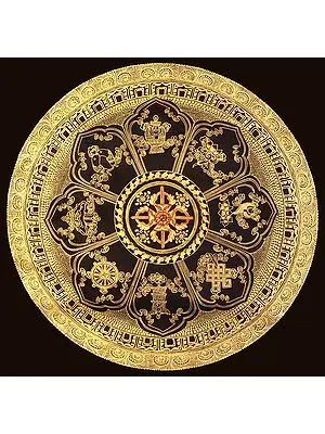 Tibetan Buddhist Vishva Vajra (Double Dorje) Mandala with Ashtamangala