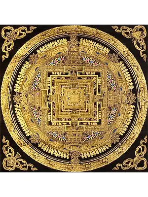 Super Rare Black Tibetan Buddhist Kalachakra Mandala