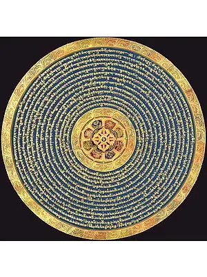 Tibetan Buddhist Vishva Vajra (Double Dorje) Mandala with Ashtamangala