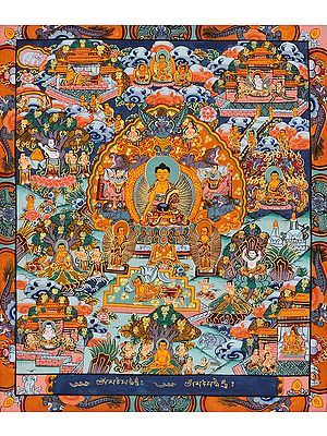 Gautam Buddha with Scenes from His Life (Tibetan Buddhist)