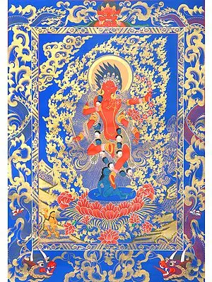 Tibetan Buddhist Goddess Kurukulla: The Red Tara (Brocadeless Thangka)