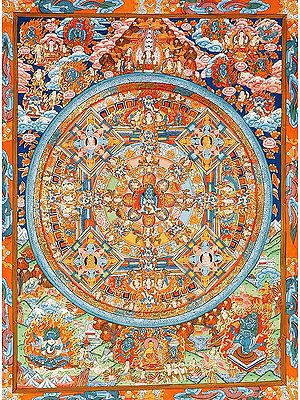 Wrathful Heruka Mandala with Buddhas, Bodhisattvas, Ferocious Guardians, Adepts and Yab Yum Figures