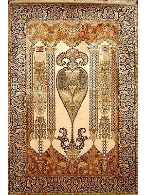Handwoven Pure Silk Carpet from Kashmir