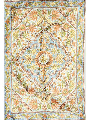 Light-Blue Asana Mat with Embroidered Flowers and Leaves