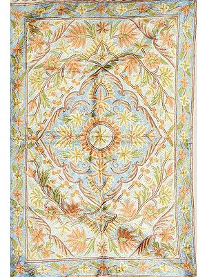 Light-Blue Asana Mat with Embroidered Flowers and Leaves