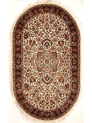 Oval Blue and Cream Wool Carpet