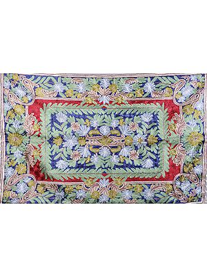 Prayer Asana Mat with Floral Embroidery from Kashmir