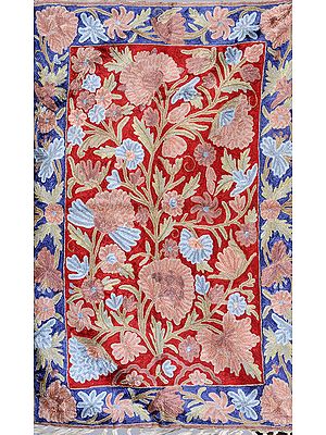 Red and Blue Floral Prayer Asana from Kashmir