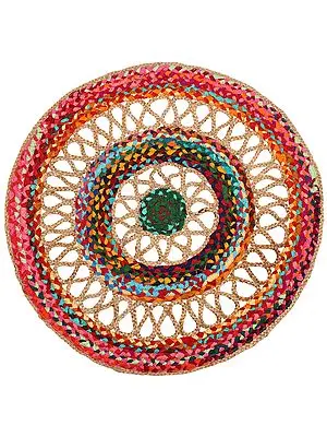Eco-Rainbow Hand-Crafted Upcycled Jute and Cotton Circular Meditation Mat