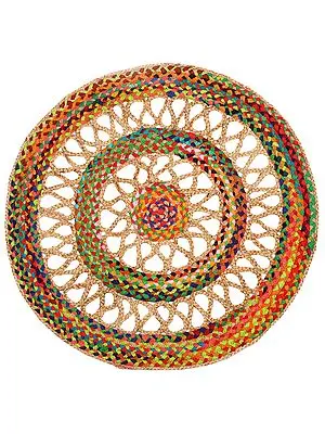 Tropical-Sunset Hand-Crafted Upcycled Jute and Cotton Circular Yoga Mat
