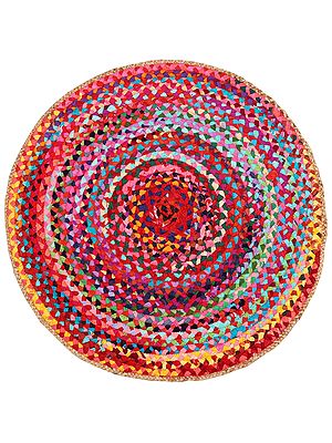 Barbados-Cherry Hand-Crafted Sustainable Cotton and Jute Round Floor Mat