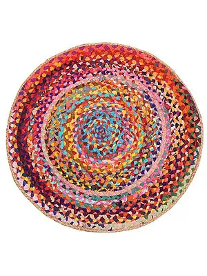 Autumn-Blaze Hand-Crafted Upcycled Cotton and Jute Round Yoga Mat