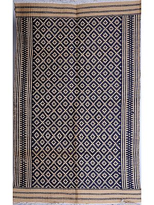 Navy-Blue Kalamkari Durri with All-Over Thread Weave