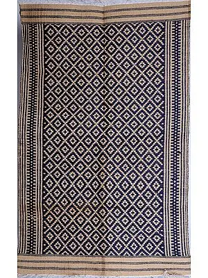 Navy-Blue Kalamkari Durri with All-Over Thread Weave