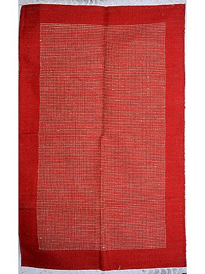 Tomato-Red Kalamkari Durri with All-Over Thread Weave