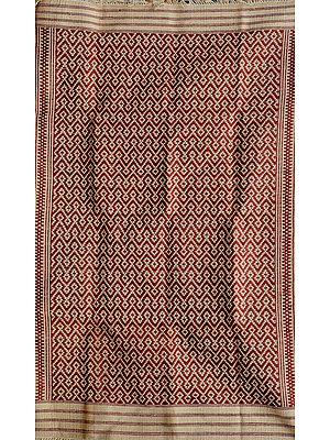 Garnet-Red Kalamkari Durri with All-Over Thread Woven Spirals