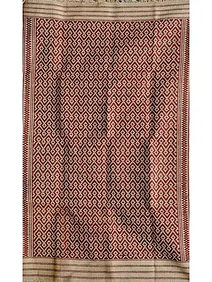 Garnet-Red Kalamkari Durri with All-Over Thread Woven Spirals