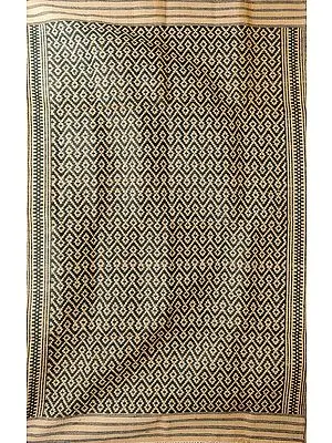 Forest-Green Kalamkari Durri with All-Over Thread Weave