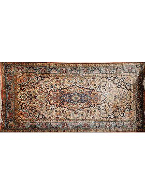 Kashmiri Carpet with Knotted Flowers All-Over