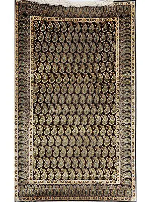 Black Kashmiri Carpet With Knotted Paisleys All-Over