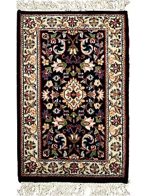 Blue and Cream Hand-Knotted Mat from Agra