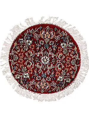 Maroon Circular Hand-Knotted Table Mat