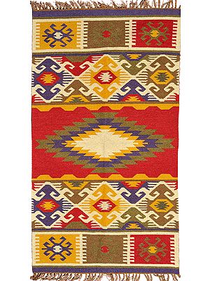 Multi-colored Durri from Bhadohi with Woven Motifs