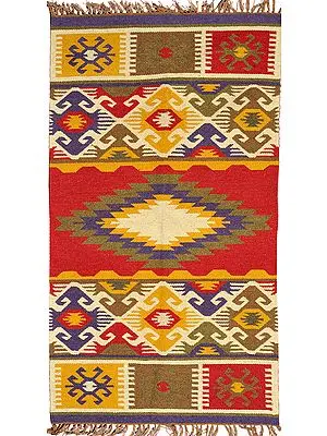 Multi-colored Durri from Bhadohi with Woven Motifs