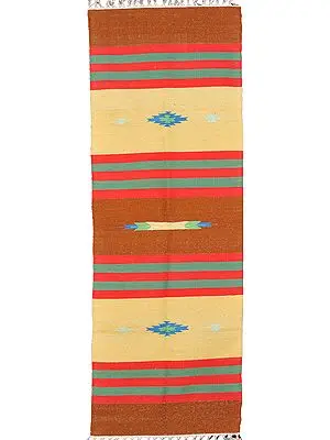 Runner Durri from Sitapur with Hand-woven Stripes in Red and Green Thread