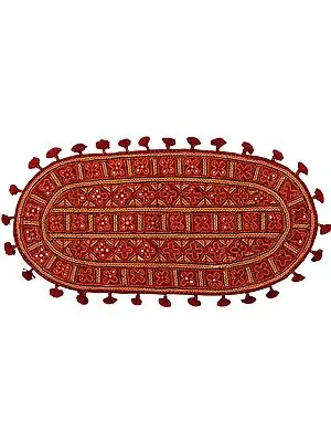 Tango-Red Mat from Kutch with Embroidered Mirrors