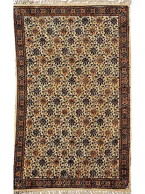 Banana-Crepe Kalamkari Dhurrie from Andhra Pradesh with Printed Flowers