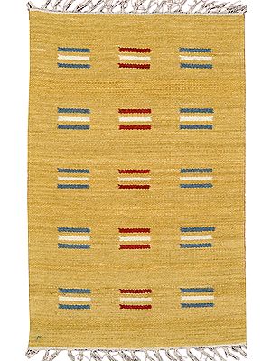 Pampas-Colored Handloom Dhurrie from Sitapur with Woven Motifs