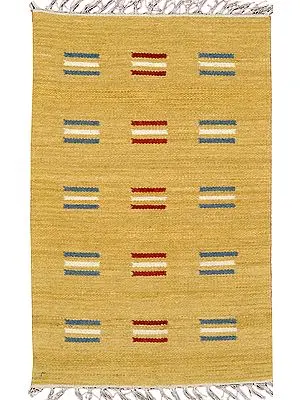 Pampas-Colored Handloom Dhurrie from Sitapur with Woven Motifs