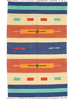 Multi-Color Cotton Asana from Sitapur with Woven Motifs