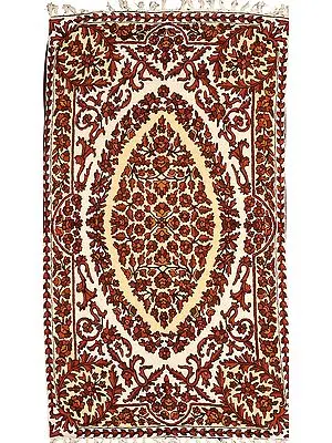 Ivory and Cream Asana Mat with Floral Embroidery All-Over