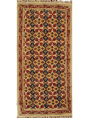 Antique-White Kalamkari Runner from Telangana with Floral Print