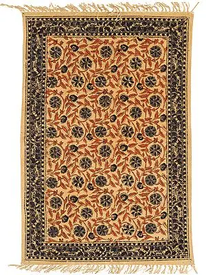 Banana-Crepe Kalamkari Dhurrie from Telangana with Flowers