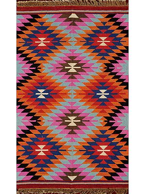 Multicolor Handloom Dhurrie from Sitapur with Abstract Design